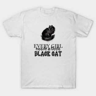 Black Cat llustration with Quote T-Shirt